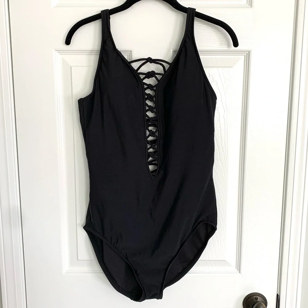 AQUA GREEN Lace Up One Piece Swimsuit in Black - Picture 9 of 13